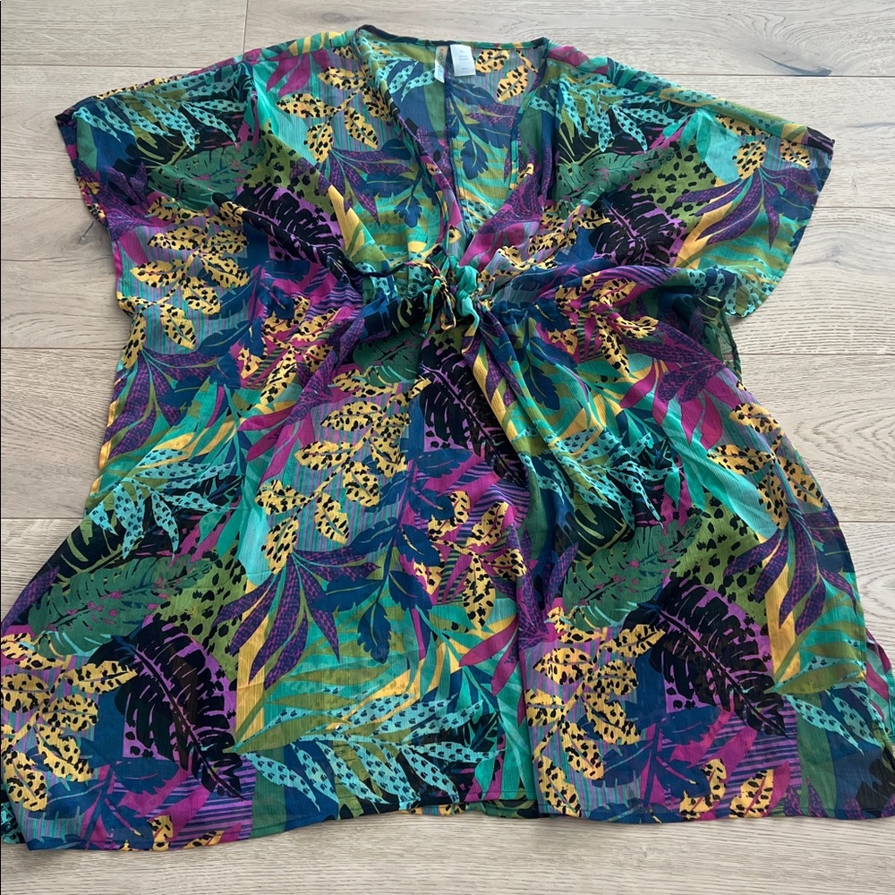 Into the Bleu Beach Cover Up Tropical Colorful Pattern XL Pool Cruise Vacation